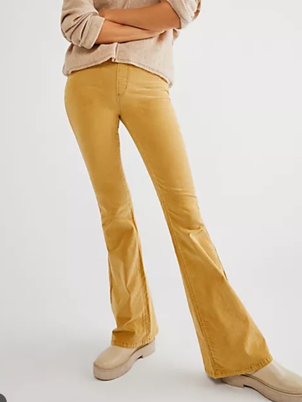 We The Free Pull On Corduroy Flare Pants Yellow Tan Fall Trendy Free People 27